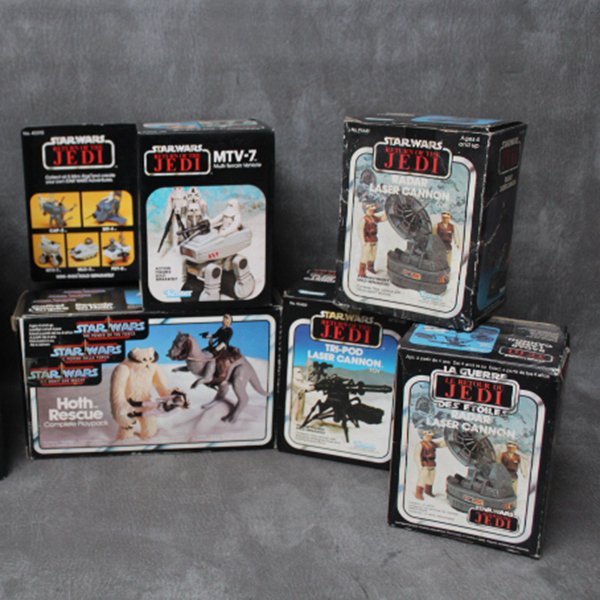 Star Wars Return of the Jedi action figure boxes.